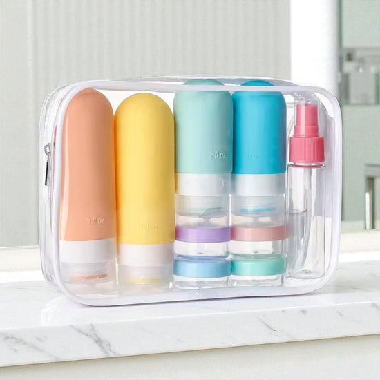 Kit de Frascos de Viagem - 16 itens com Nécessaire Transparente