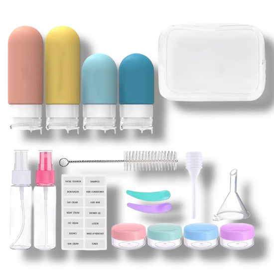 Kit de Frascos de Viagem - 16 itens com Nécessaire Transparente